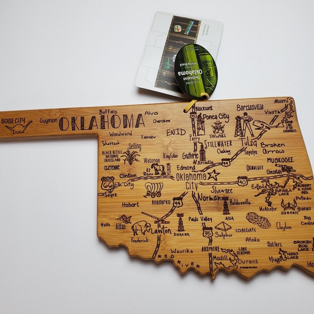 Laser Etched Destination Oklahoma Bamboo Serving Board NEW